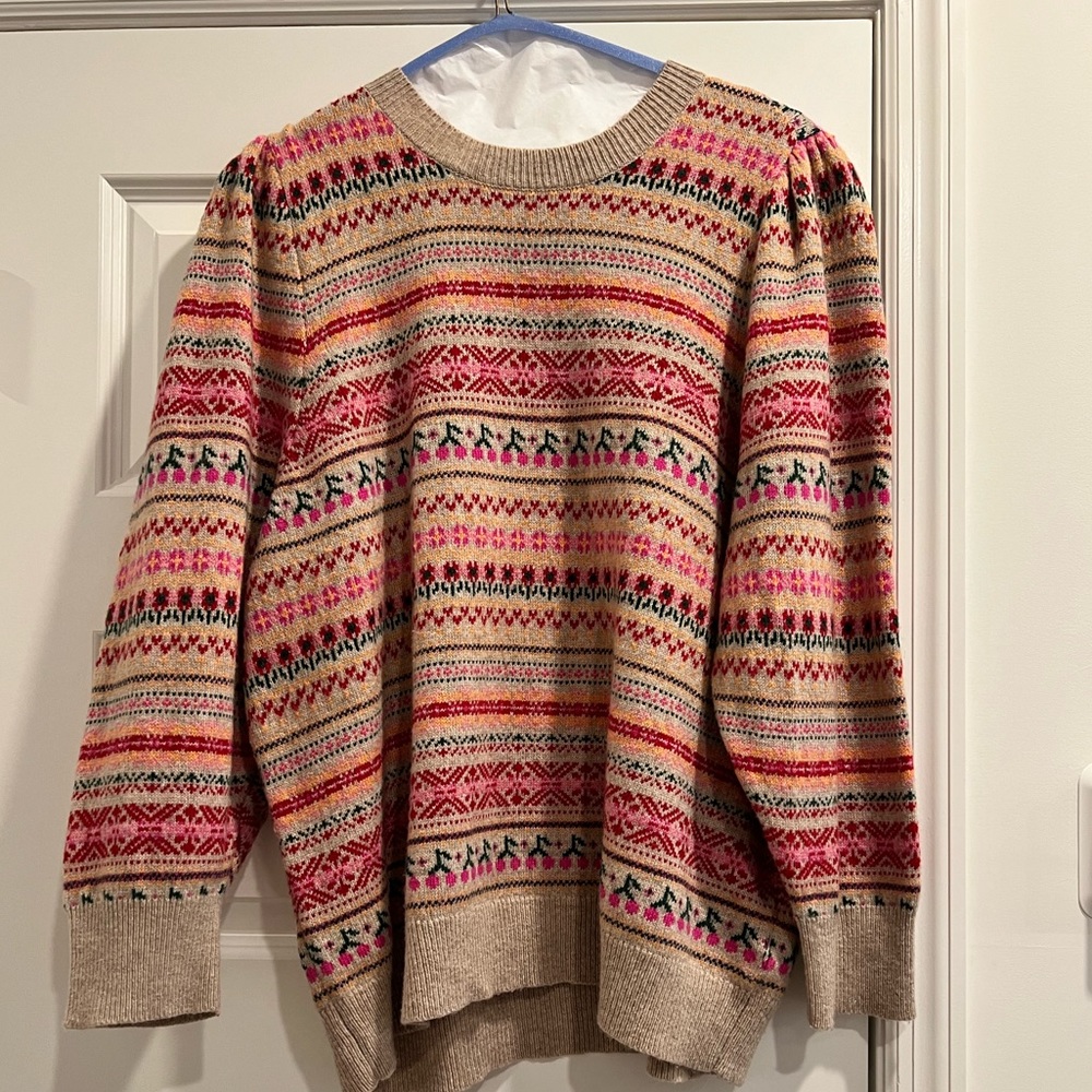 JCrew Fair Isle Puff Sleeve Sweater